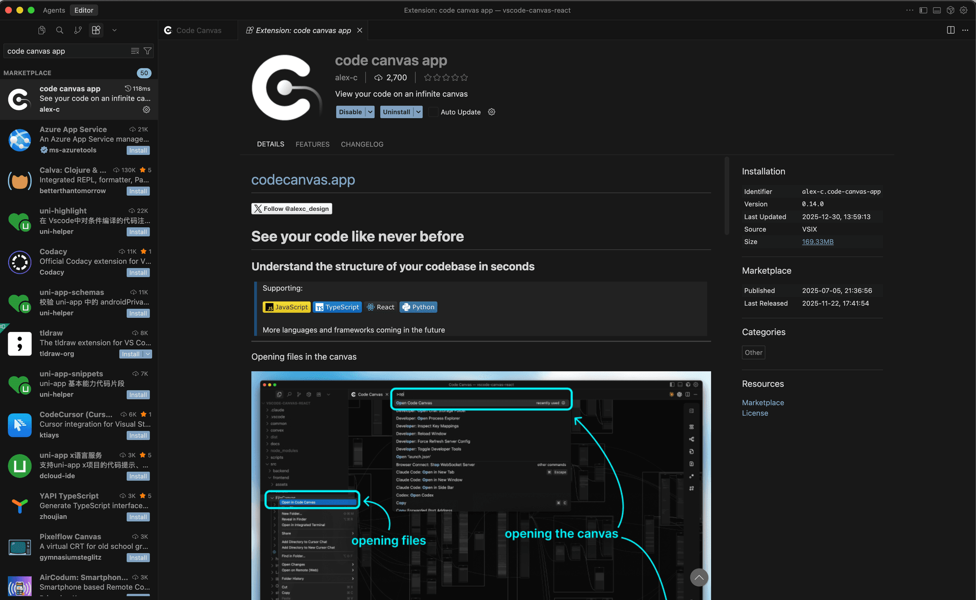VS Code marketplace search